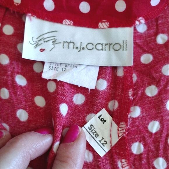VTG 80s USA M.J. Carroll Red White Polkadot Front Wrap Skort Skirt Size 12 - Picture 12 of 16